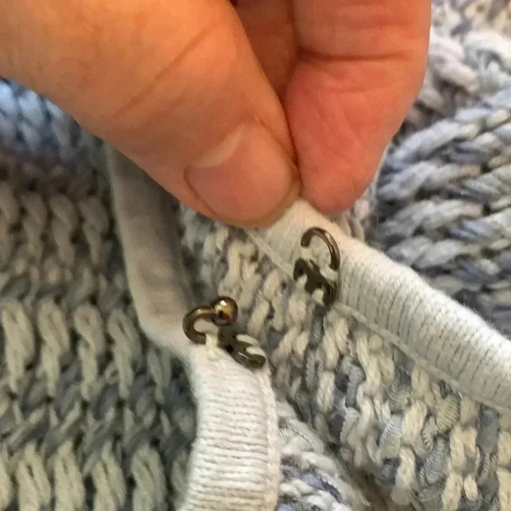 Olsen two-tone  blue knit cardigan, medium weight, cotton & polyester - Picture 10 of 11